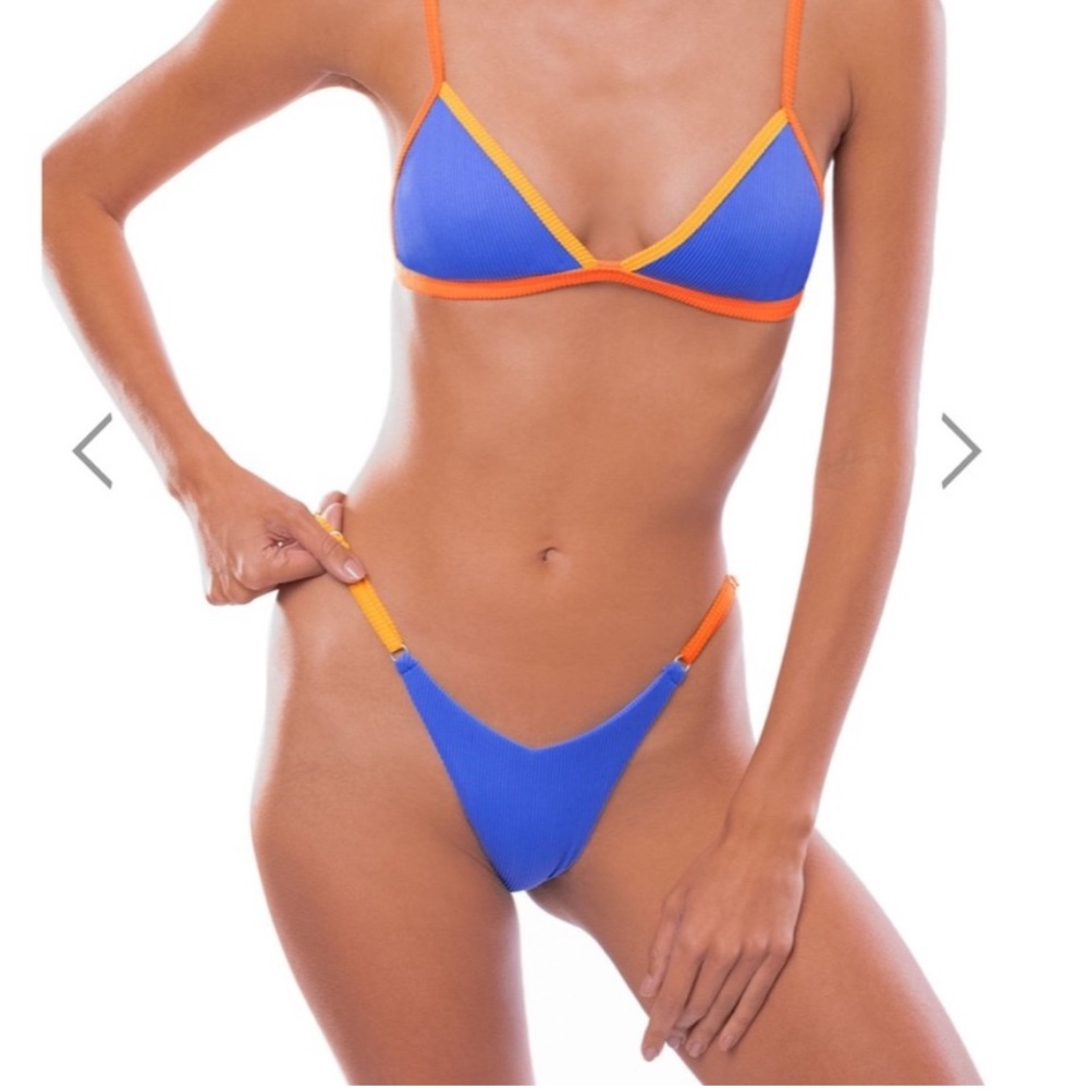 Blue and Orange Minimalist Bikini Set with High-Cut Design